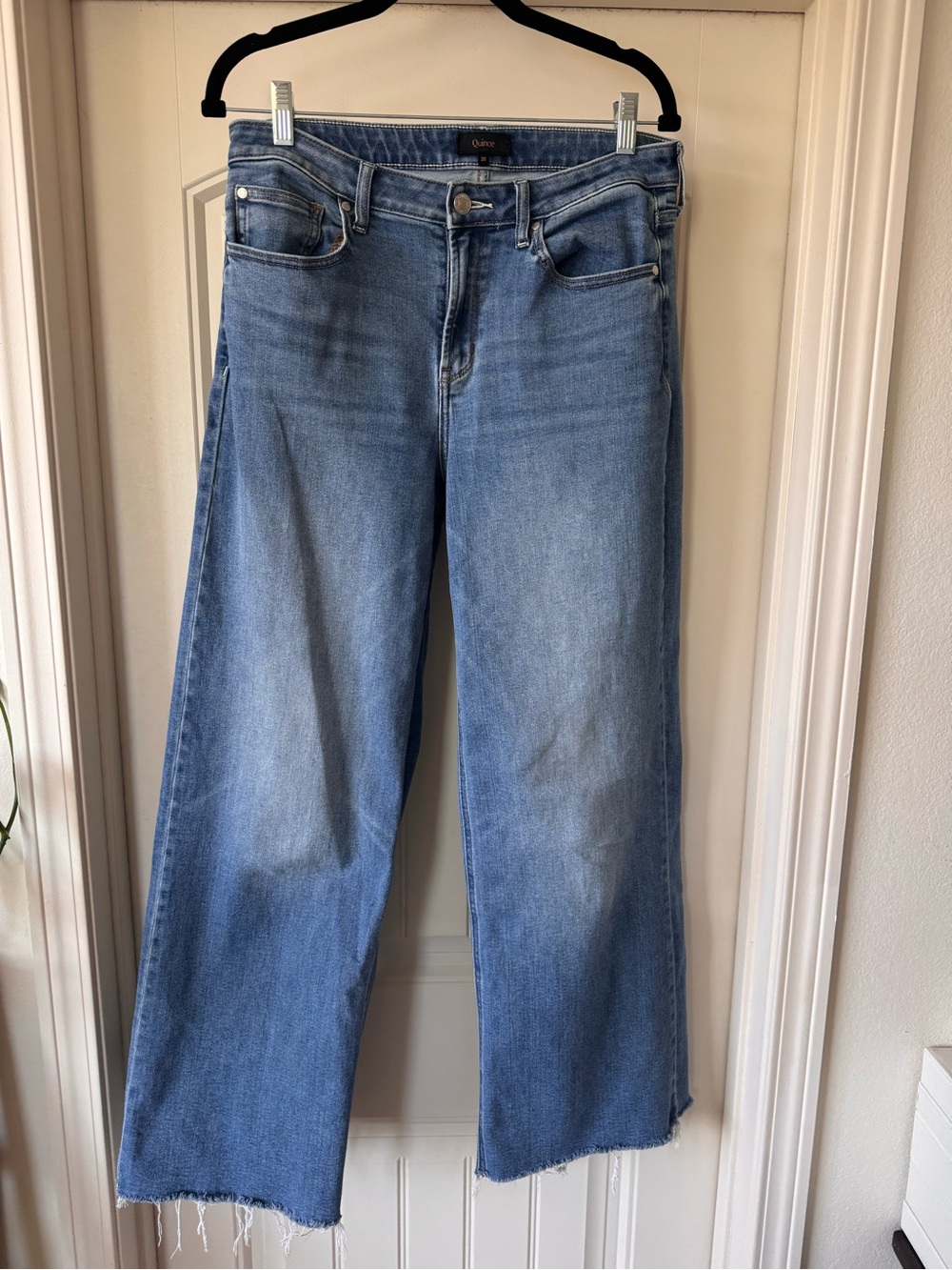Quince Bella Stretch Relaxed Straight Jeans - Twilight Blue Fray